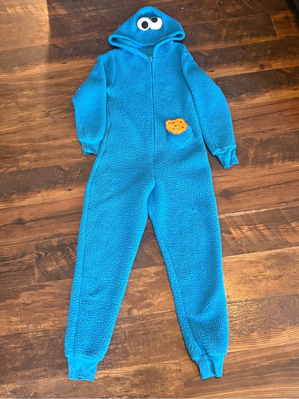 Sesame Street Cookie Monster Hooded Fleece Zip One Piece Union Suit Pajamas XS